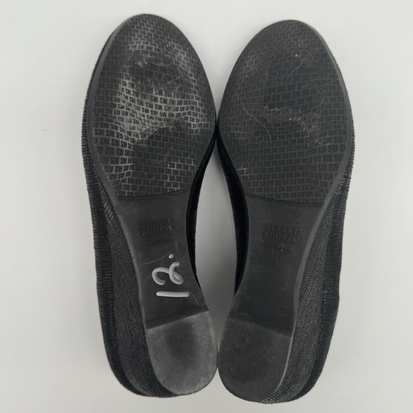 Stuart Weitzman Black Embossed Shimmer Leather Wedge Heels Size 8.5 - Picture 9 of 12